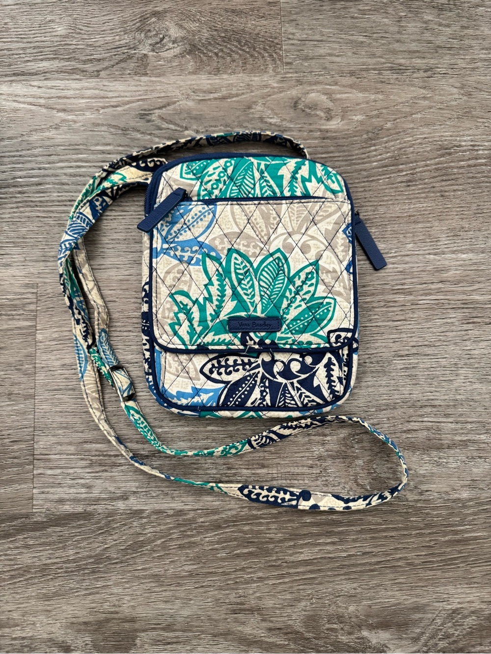 Vera Bradley Teal Navy Cream Quilted Crossbody Bag